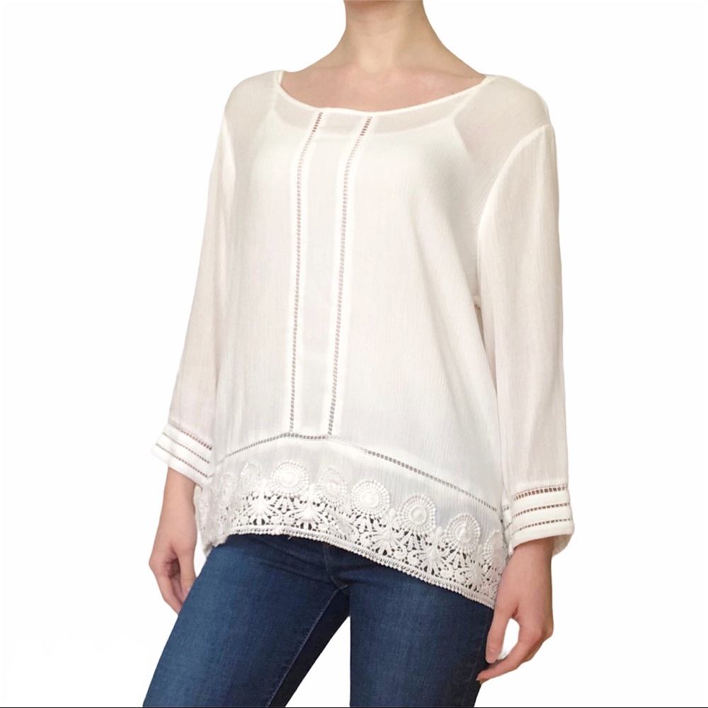 White High-Low Lace Trimmed Blouse
